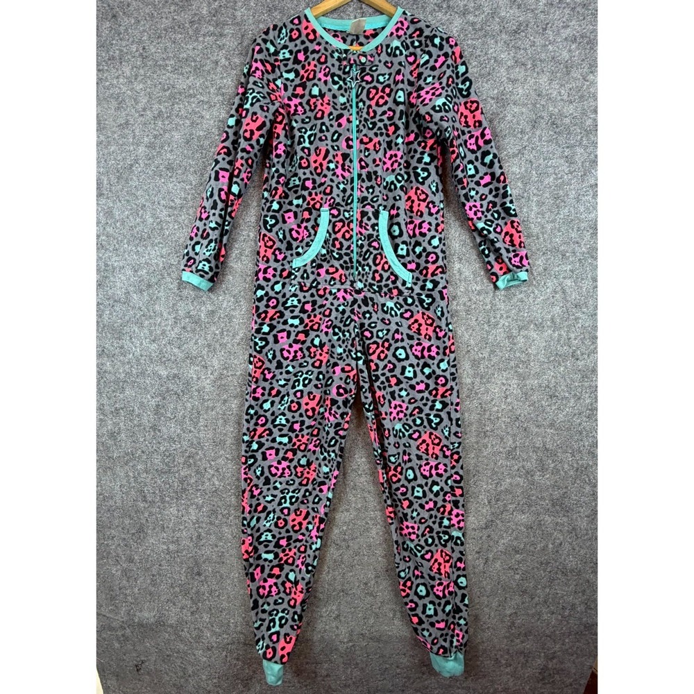 Secret Treasures One Piece Pajama Jumpsuit Fleece Womens Small Leopard Pink Blue